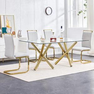 Tavolo in vetro rettangolare 8 posti con gambe in oro moderno tavolo <span class=keywords><strong>da</strong></span> pranzo <span class=keywords><strong>cucina</strong></span> tavolo <span class=keywords><strong>da</strong></span> pranzo con piano in vetro temperato - Product Image 6