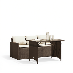 Set da Pranzo da Giardino in Rattan PE Marrone a 3 Posti con Divano, Arredamento da Esterno in Stile Contemporaneo - Product Image 1