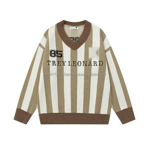 Pull en jersey style color block vintage à rayures et col en V pour hommes et femmes, nouvelle collection automne, style preppy, ample, polyvalent, tricot décontracté - Product Image 3