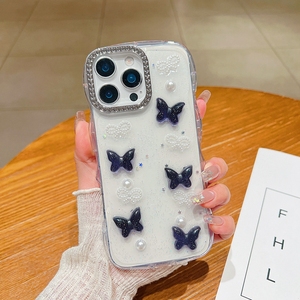 Custodia Protettiva per Fotocamera con Design 3D a Farfalla, Glitter Lucido, Strass e Perle per Samsung <span class=keywords><strong>Galaxy</strong></span> <span class=keywords><strong>A70</strong></span>, <span class=keywords><strong>Cover</strong></span> per Ragazze - Product Image 3