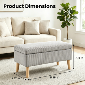 Panca contenitore in velluto a coste beige oliva, larga 32 pollici, con gambe in legno, coperchio ribaltabile e imbottitura morbida, per fondo letto - Product Image 6