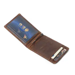 Slim Front Pocket Bifold Genuine Leather Minimalist Money Clip Business Mens Wallet