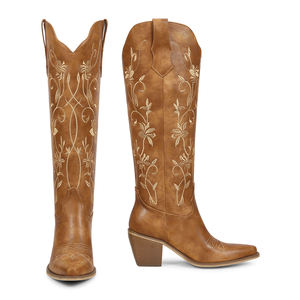 WETKISS <span class=keywords><strong>Stivali</strong></span> Texani Retrò <span class=keywords><strong>Marroni</strong></span> alla Moda, <span class=keywords><strong>Stivali</strong></span> da Cowboy con Punta Affusolata e Ricami Floreali, <span class=keywords><strong>Stivali</strong></span> Alti al Ginocchio da Cowgirl per Donne - Product Image 2