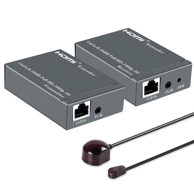 HDMI Extender to 60m 196ft Over Single UTP CAT5e/6 LAN RJ45 Support 1080P 3D with Transmitter and Receiver HDMI Loopout