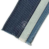 Tissu denim bleu au crochet, 70% coton, 9,5 oz, avec positionnement de trous parallèles, perforé, traité, fabriqué en usine