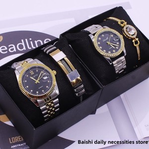 Set di Orologi da Polso per Coppie, Orologi Abbinati Impermeabili per Uomo e Donna in Lega e Acciaio Inossidabile con Calendario Decorativo - Product Image 1