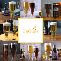 Verre à bière Pilsner à double paroi CnGlass 400 ml 13,5 oz, isolé, en borosilicate, sans poignée, résistant au congélateur, transparent