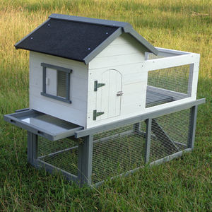 Grand clapier à lapins à motif solide à 2 niveaux Course et maison en bois pour lapins - Product Image 5