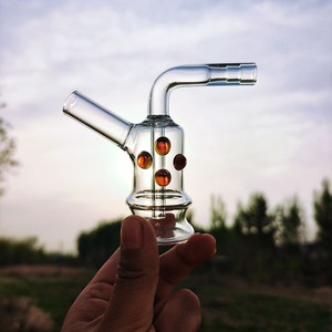 Adaptador de vidrio transparente para cachimba/narguile, conector de vacío de 90 grados con decoración de piedra de color - Product Image 6