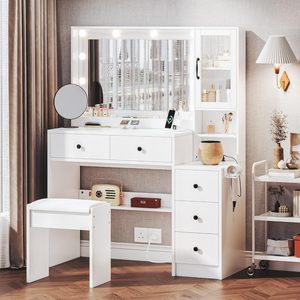 Custom Modern Luxury <strong>Dressing</strong> <strong>Table</strong> Bedroom Wooden Dresser Vanity Large Capacity <strong>Storage</strong> with Stool Set Makeup Desk for Home - Product Image 1
