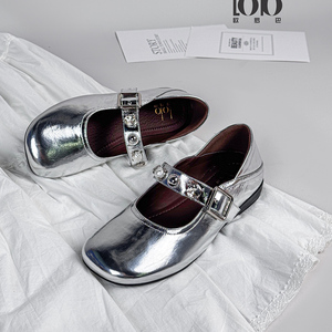 Bailarinas de cuero genuino para mujer de estilo Retro francés, zapatos de verano de suela blanda de tacón bajo, Correa Mary Jane con tachuelas - Product Image 4