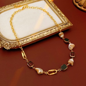 Collier ras du cou pour femme en agate et <span class=keywords><strong>perles</strong></span>, plaqué or, style vintage tendance, vente en gros - Product Image 4