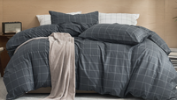 Couette personnalisée 100% coton Queen Gingham gris foncé, douce et respirante, en sergé avec 8 attaches d'angle intérieures, double couche, fabrication artisanale