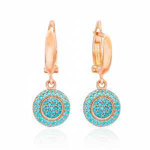 Turquoise CZ Round Design Geometric Jewellery Round Shape Turkish Wholesale 925 Sterling <b>Silver</b> Jewelry <b>Dangle</b> <b>Earrings</b> - Product Image 2