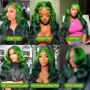 Parrucca Ombre Verde <span class=keywords><strong>Smeraldo</strong></span> in Capelli Umani, 13x6 HD Lace Front, Ondulata, Senza Colla, Pre-Piumata, Densità 200%, Effetto Naturale, Fornitore - Product Image 4