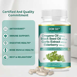 Capsules d'origan avec huile de nigelle, <span class=keywords><strong>ail</strong></span>, sureau, formule biologique enrichie en vitamine D3 pour la santé digestive et immunitaire – Meilleures ventes - Product Image 2