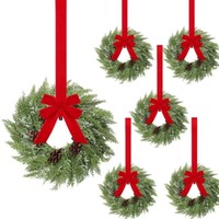 6 buah karangan bunga Natal karangan bunga kabinet dapur dengan pita merah Mini rumah pertanian karangan bunga gantung untuk pintu depan jendela kursi Dinding