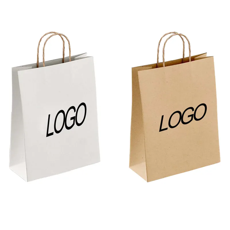 China custom printed biodegradable fast food grade takeaway shopping kraft paper gift packaging bags with twisted round handles
