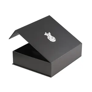 Caixa de presente com tampa de fecho magnético para embalagem de papelão rígido de papel preto de luxo impresso com logotipo personalizado de fábrica