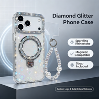 Étui de téléphone magnétique brillant pour femmes avec coque de protection en cristal de perle détachable pour iPhone 18 Pro pour Samsung A57 A18
