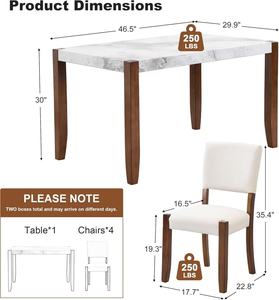 Juego <span class=keywords><strong>de</strong></span> <span class=keywords><strong>Comedor</strong></span> Moderno <span class=keywords><strong>de</strong></span> 5 Piezas Más Vendido: Mesa <span class=keywords><strong>de</strong></span> 46 Pulgadas con Estilo <span class=keywords><strong>de</strong></span> Mármol Artificial y 4 Sillas Tapizadas con Patas <span class=keywords><strong>de</strong></span> Madera - Product Image 2