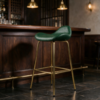 Tabouret de bar tissé de luxe léger avec coussin de selle, sans dossier, pieds en métal, hauteur fixe, pour bar domestique et îlot de cuisine
