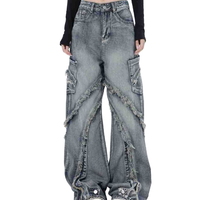 Collection Automne-Été – Jeans Harem Ample Homme/Femme Style Américain en Denim Uni, Tendance Urbaine, Délavé à la Pierre, Grammage Lourd