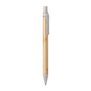 Stylo à bille promotionnel en bambou écologique et durable avec logo gravé au laser en paille de blé pour le bureau, écriture noire/bleue - Product Image 5