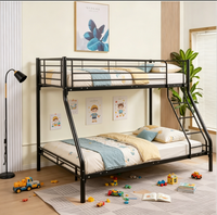 Lit superposé moderne en métal, taille double sur grand lit, avec cadre de lit robuste, échelle latérale incurvée intégrée et barrières de sécurité hautes pour enfants et adultes