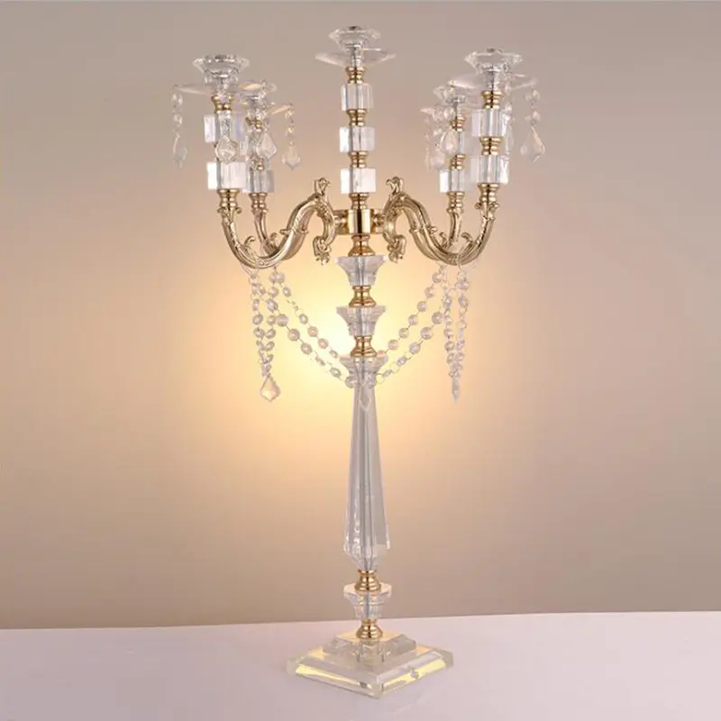 5 bracci di lusso oro argento metallo portacandele in cristallo acrilico candelabri centrotavola tavolo di nozze per evento decorazione di nozze