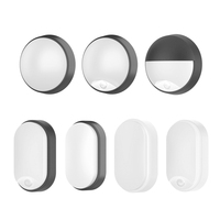 Redondo ovalado 10W 18W plástico aluminio IP65 impermeable PIR Sensor montado en la pared LED lámpara de pared proyecto exterior LED mamparo Luz