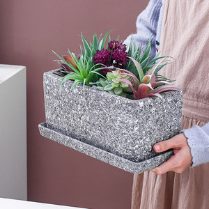 Vasi di <span class=keywords><strong>piante</strong></span> succulente quadrati rettangolari in ceramica per interni fioriera vaso di <span class=keywords><strong>fiori</strong></span> <span class=keywords><strong>cactus</strong></span> <span class=keywords><strong>con</strong></span> vassoio per <span class=keywords><strong>piante</strong></span> verdi OEM - Product Image 3