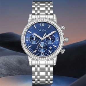 Diamond-studded multi-functional men's watch with <b>chronograph</b> and calendar function Manufacturer's wholesale quartz wristwatch. - Product Image 3