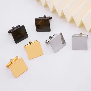 Wholesale Custom Logo Stainless Steel Shirt Square 18mm Cufflinks Blank Silver Gold Gift Wedding Party
