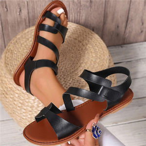 Sandalias de playa planas con punta abierta para mujer de PU estilo romano diseño de bloqueo de color característica antideslizante venta directa de fábrica para el verano - Product Image 4
