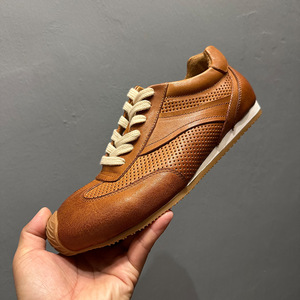 Leather Boat Shoes Perforated Breathable Men's Casual Shoes Flat <b>Heel</b> Front Laces Brown <b>White</b> Black Solid Color Youth Style - Product Image 1
