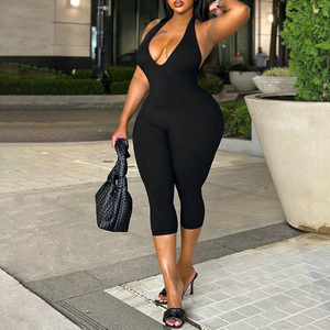Combinaison Halter Sexy Dos Nu Couleur Unie Grande Taille Nouvelle Collection Été pour Femme – Vente en Gros - Product Image 3