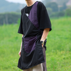 Tablier sans manches avec logo imprimé, design color block, poche avant pour salon de coiffure, salon de thé, usage domestique - Taille adulte - Product Image 3