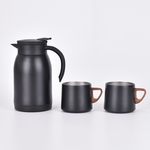Кофейник-термос с деревянной крышкой, вакуумная бутылка из нержавеющей стали с двойными стенками, кружки для кофе с логотипом на заказ - Product Image 1