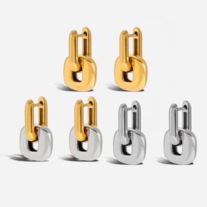 Geometric Oval Spliced <b>Stud</b> <b>Earrings</b> Stainless Steel 18K Gold Plated Minimalist Modern Design Fashion Jewelry - Product Image 1
