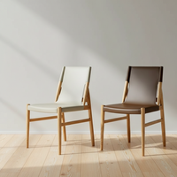 Fauteuil lounge BST Light Luxury Modern B, entièrement en bois massif, style nordique, avec assise en cuir, pour la maison ou un café.