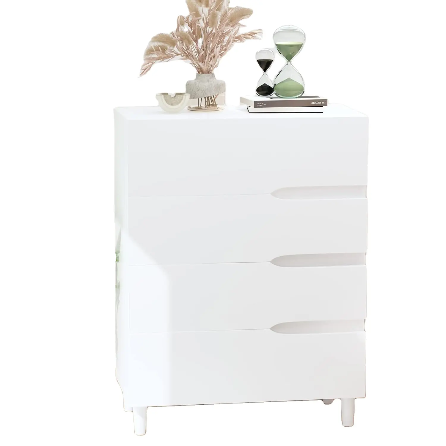 Wholesale Cheap Price 4 White Drawers Bedroom Dresser with Cut-Out Handles Wooden Chest with Rich Storage for Bedroom
