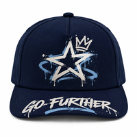 Casquette Snapback à Visière Plate Personnalisée avec Impression Graffiti Couronne d'Étoile Bleu Marine 5 Panneaux Streetwear Hip Hop Baseball OEM Vente en Gros