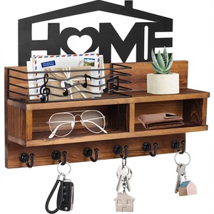 Perchero de pared de madera, organizador de correo, soporte para paraguas y gafas, perchero para abrigos - Product Image 1