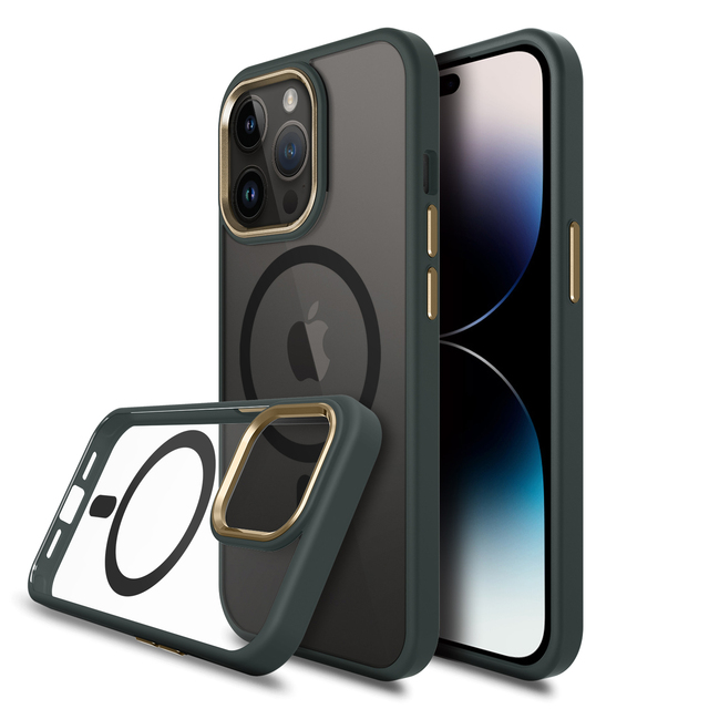 High-End Wholesale Eco-friendly Transparent Aluminum Ring Button TPU PC Waterproof Armor Design Shockproof Magnetic Case for