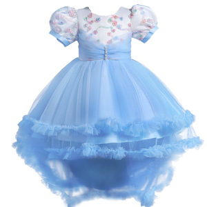 Girls Princess Dress Pink Mesh Flower Tutu Short Sleeve High Low Skirt For Toddlers Summer Party Costume - Product Image 4