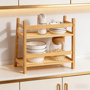 Étagère de rangement de cuisine à 2 niveaux en <span class=keywords><strong>bambou</strong></span> naturel Addreen, organisateur de comptoir multi-niveaux avec étagère en <span class=keywords><strong>rotin</strong></span> tressé - Product Image 3