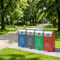 Conteneur de recyclage métallique fiable à 4 compartiments pour écoles, aéroports et espaces publics – Station de collecte robuste et résistante à la rouille