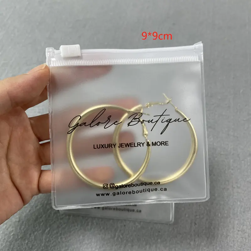Tas ritsleting kunci perhiasan Ziplock dengan Logo cetak kustom barang kecil kemasan bening tas ritsleting plastik Pvc buram untuk perhiasan