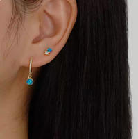 Boucles d'oreilles pendantes tendance en opale bleue, en argent sterling 925 plaqué or, avec mini-boucles d'oreilles clous en opale, pour femme, bijoux raffinés